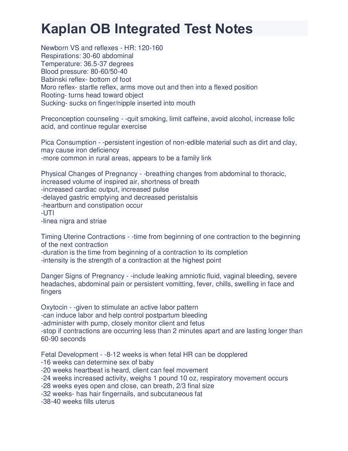 Kaplan OB Integrated Test Notes Browsegrades